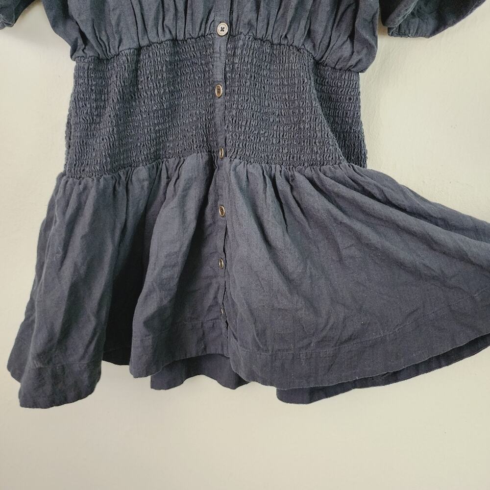 Maeve Anthropologie Black Puff Sleeve Smocked Open Back Cotton Mini Dress L - Picture 9 of 13
